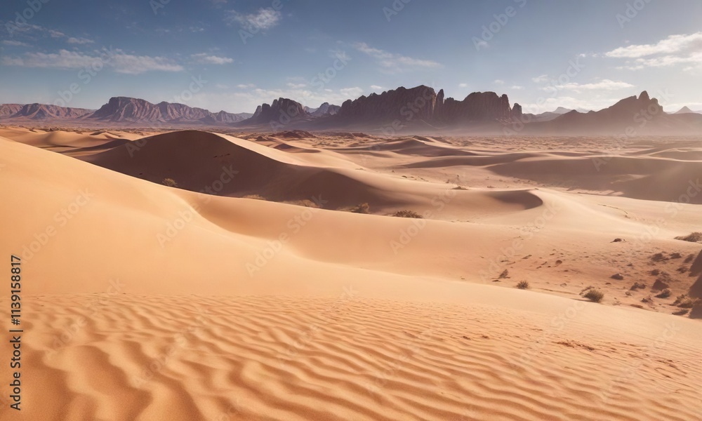 Desert landscape with sandy dunes and rocky outcrops, sandy terrain, arid land Desert landscape with sandy dunes and rocky outcrops, sandy terrain, arid land
