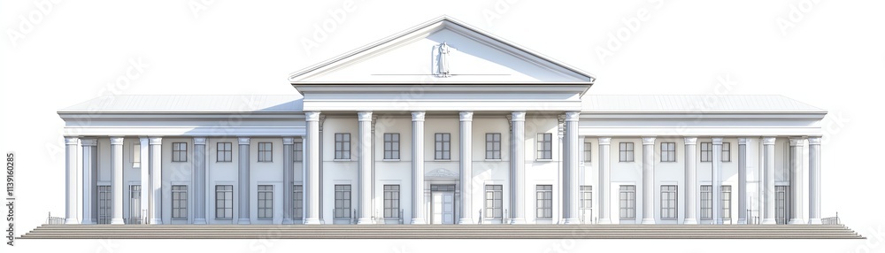 Classic architectural building with columns and pediment, white isolated background. Classic architectural building with columns and pediment, white isolated background.