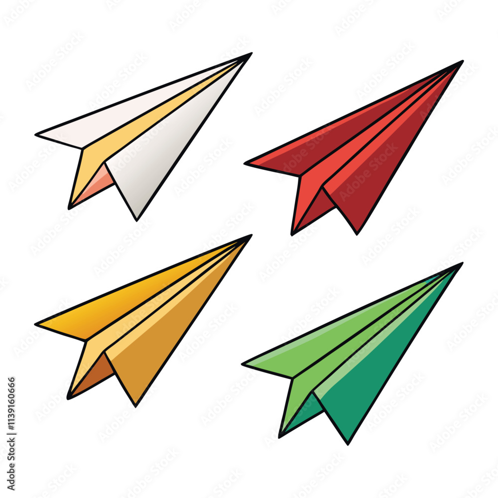 Colorful Paper Airplane Illustrations Set Colorful Paper Airplane Illustrations Set