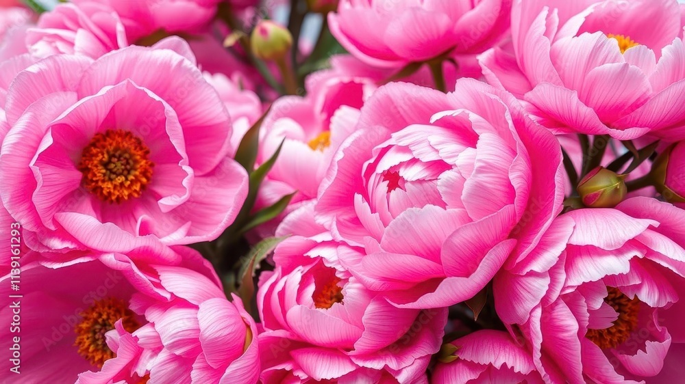 Vibrant pink peony flowers creating a beautiful and delicate background, beauty, feminine, petals Vibrant pink peony flowers creating a beautiful and delicate background, beauty, feminine, petals