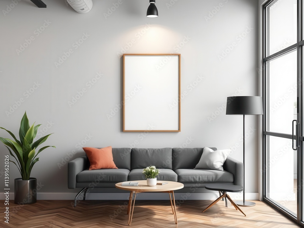 Fototapeta premium A mockup of modern office wall art being presented in a stylish workspace setting, wall art, professional