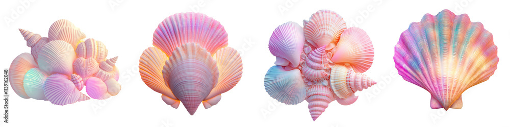 Fototapeta premium Vibrant and Iridescent Seashell Collection with Intricate Spiral Patterns