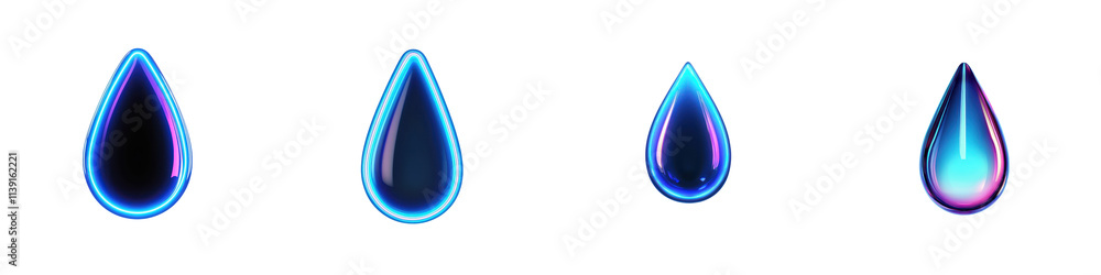 Fototapeta premium Mesmerizing Teardrop Shaped Liquid Drops with Stunning Reflections and Vibrant Blue Hues