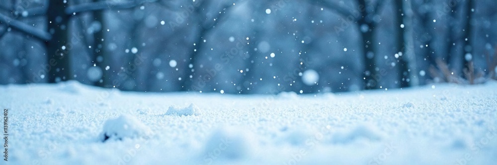 Faint snowflakes fall in a vast white expanse, frosty landscape, cold weather, barren land Faint snowflakes fall in a vast white expanse, frosty landscape, cold weather, barren land