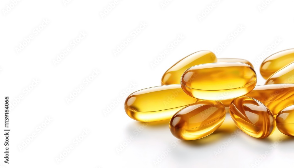 Fish oils contain the omega 3 fatty acids eicosapentaenoic acid EPA and docosahexaenoic acid DHA known to reduce inflammation in the body and lower triglycerides. Isolated on white background\ Fish oils contain the omega 3 fatty acids eicosapentaenoic acid EPA and docosahexaenoic acid DHA known to reduce inflammation in the body and lower triglycerides. Isolated on white background\