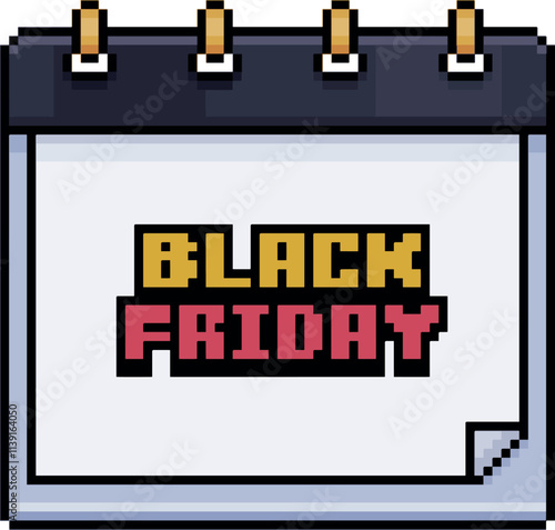 Pixel art of calendar written Black Friday in 8-bit style