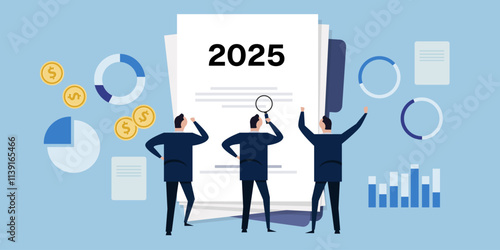 2025 economic financial forecast from business intelligence company dashboard analysis large big data businessman predict future