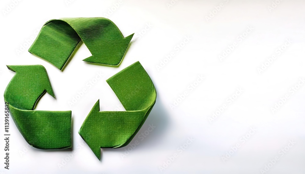 universal recycling symbol is three green chasing arrows folded in a Mobius strip. Isolated on white background with copy space. first used to attention to environmental issues on earth day universal recycling symbol is three green chasing arrows folded in a Mobius strip. Isolated on white background with copy space. first used to attention to environmental issues on earth day