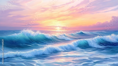 Wallpaper Mural Serene Sunset Ocean Waves: A Pastel Dream Torontodigital.ca