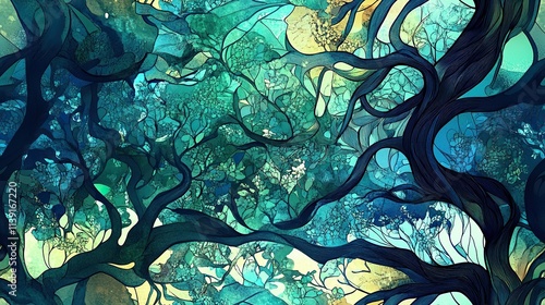 Bottanical style seamless pattern background leaf pattern green