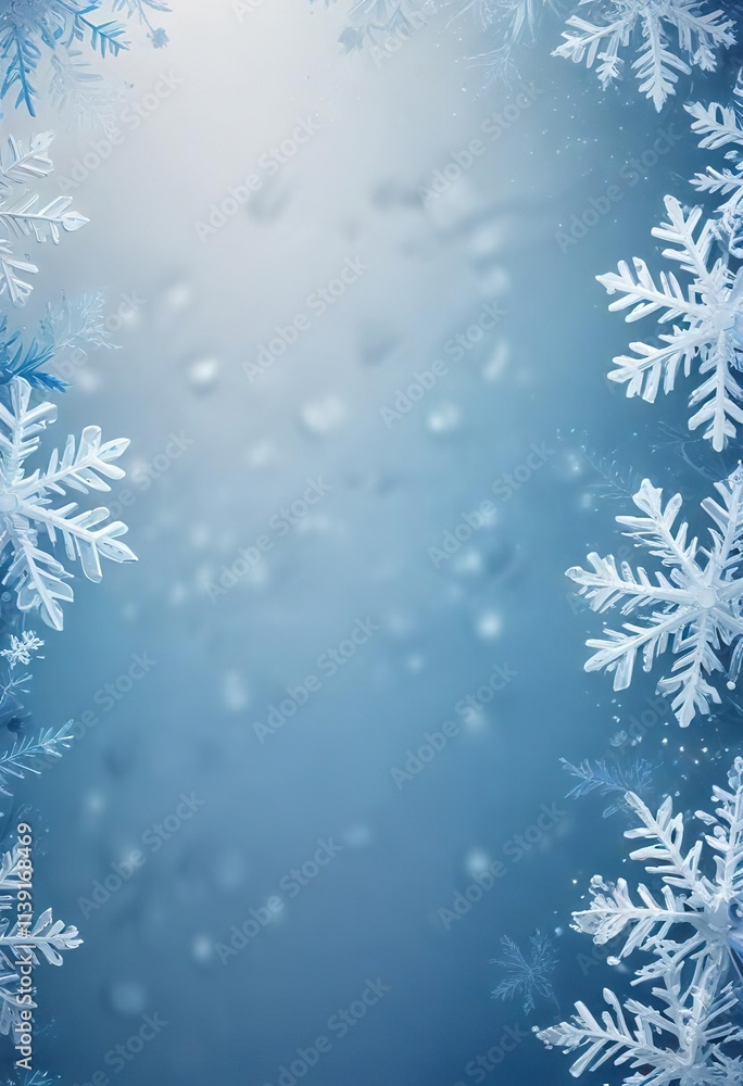 Soft Focus Blue and White Gradient Background with Falling Symmetrical Snowflakes, serene, soft focus, symmetrical Soft Focus Blue and White Gradient Background with Falling Symmetrical Snowflakes, serene, soft focus, symmetrical