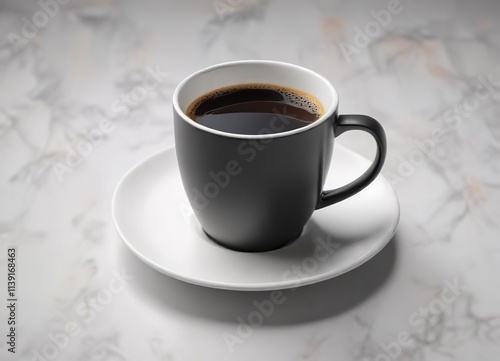 Single black coffee cup on an empty white surface with a faint outline , black, faint, outline