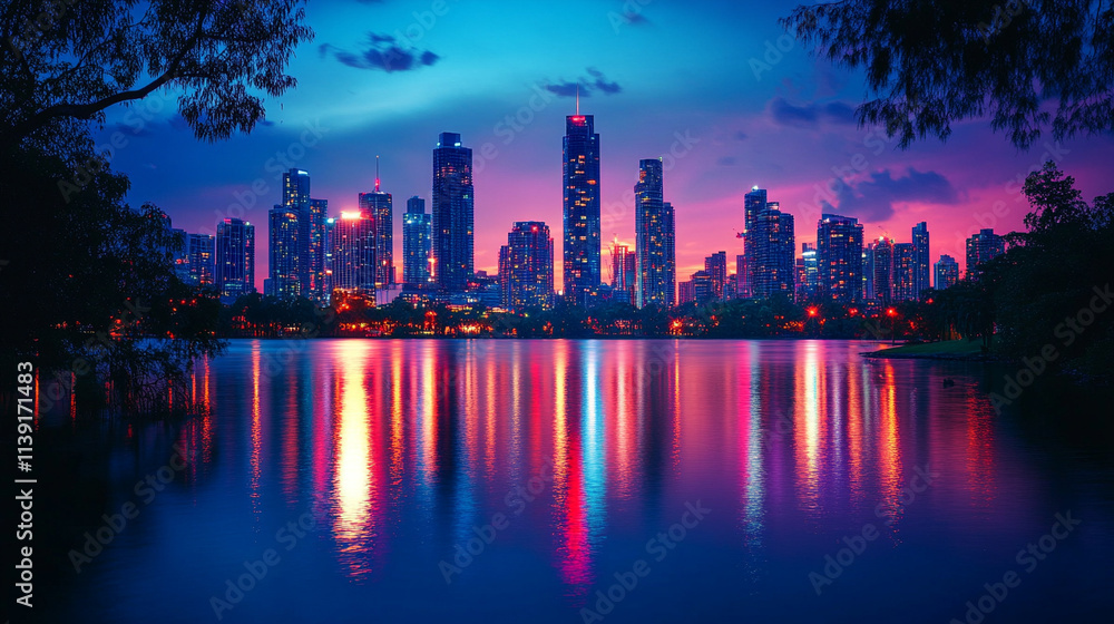 Vibrant colorful city skyline at night with dazzling lights illuminating the urban landscape creating a dynamic and captivating atmosphere symbolizing energy modernity and endless possibilities Vibrant colorful city skyline at night with dazzling lights illuminating the urban landscape creating a dynamic and captivating atmosphere symbolizing energy modernity and endless possibilities