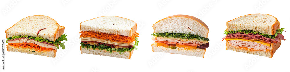 Variety of Delicious Sandwiches on White Background Variety of Delicious Sandwiches on White Background