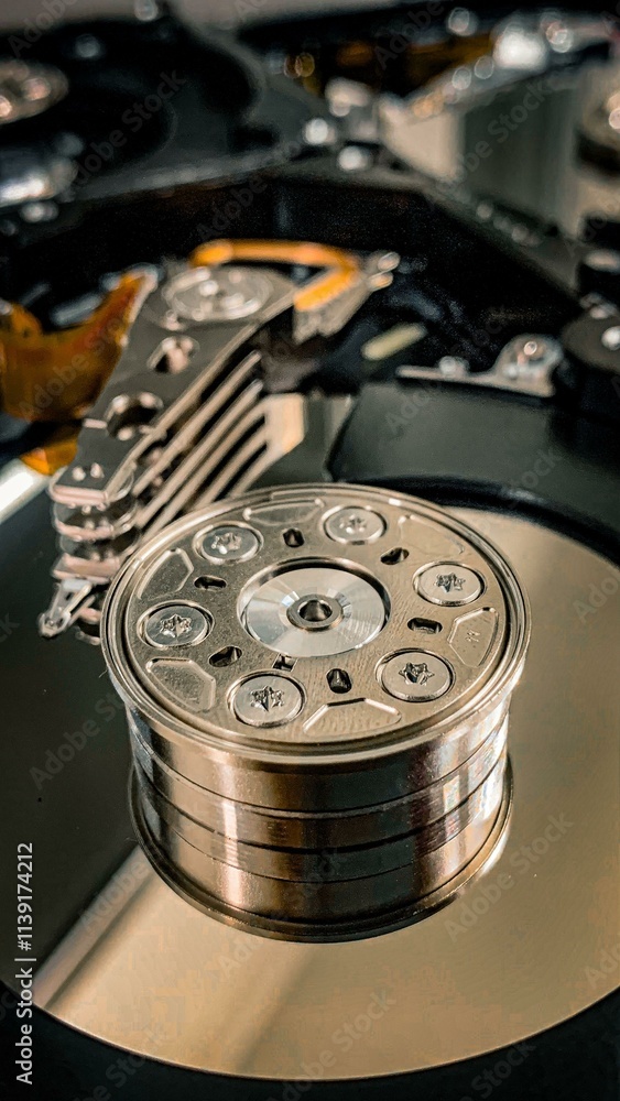 Details of a disassembled hard disk drive Details of a disassembled hard disk drive