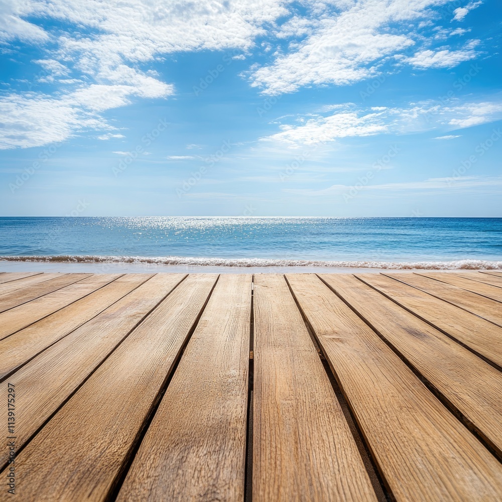 Serene Beachfront View with Calm Waters and Blue Sky Above Serene Beachfront View with Calm Waters and Blue Sky Above