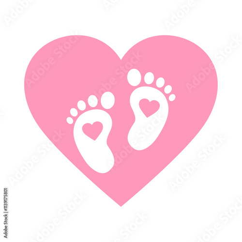 Baby girl footprints with heart icon