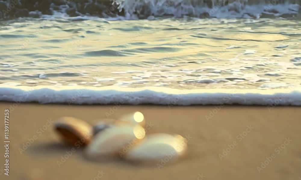 Calm Sea Water waves Splashing Sandy Beach. sea water waves splashing sandy beach morning. Ocean waves water at seashell coast in slow motion. Calm Sea Water waves Splashing Sandy Beach. sea water waves splashing sandy beach morning. Ocean waves water at seashell coast in slow motion.