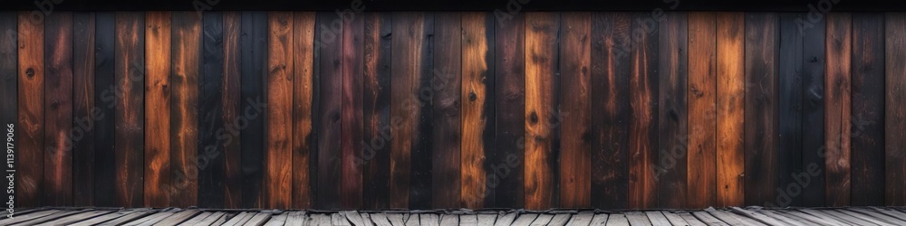 Burnt wooden house facade with charred planks exposed , wooden house, damaged facade Burnt wooden house facade with charred planks exposed , wooden house, damaged facade
