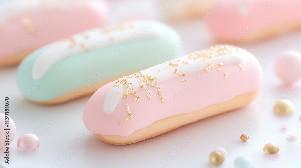 Obraz premium fokasuart A chic pastel eclairs trio with metallic accents gour 9a204531-2f35-42e6-8579-fed300eb916f