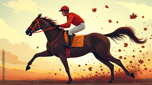 Horses racing with jockey sport illustration.