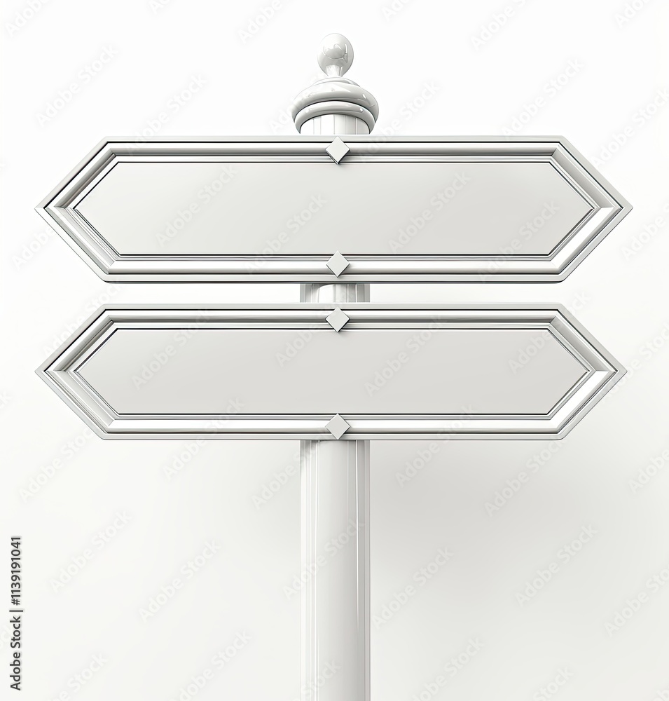 Obraz premium White arrow signs on a single pole in front view with minimalistic design and matte finish