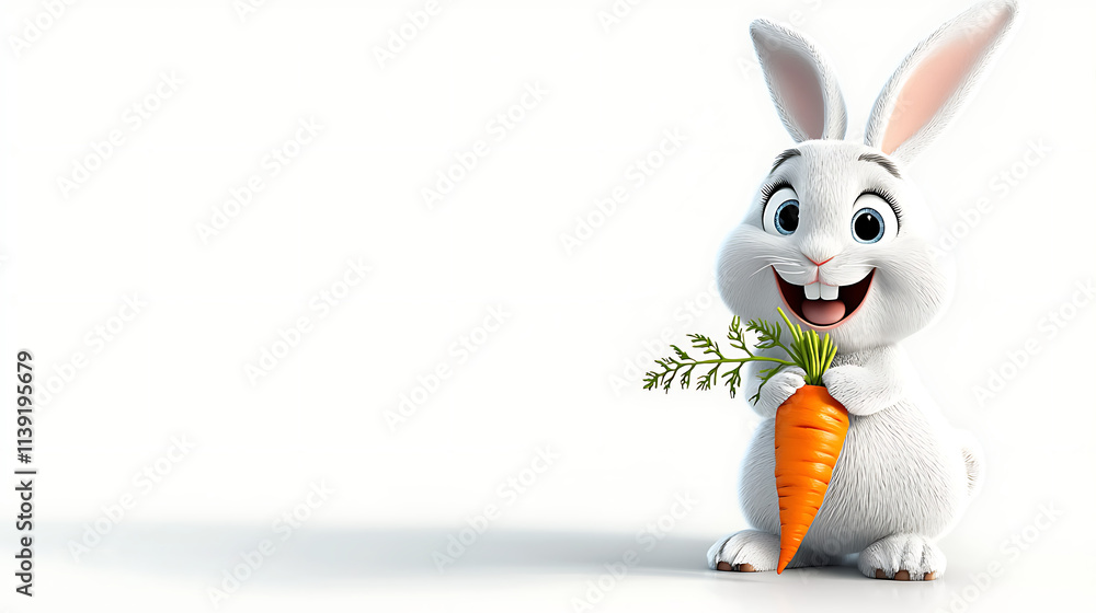 Obraz premium A cartoon rabbit is holding a carrot in its mouth