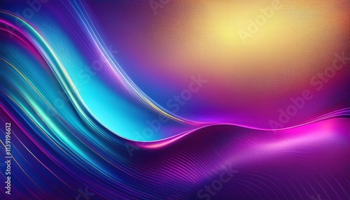 Abstract Vibrant Waves:  A mesmerizing digital art piece featuring flowing, luminous waves in shades of teal, purple, and gold. Perfect for backgrounds, websites.