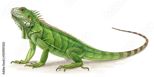 Green Iguanas Pet - Side View Full Body Isolated 