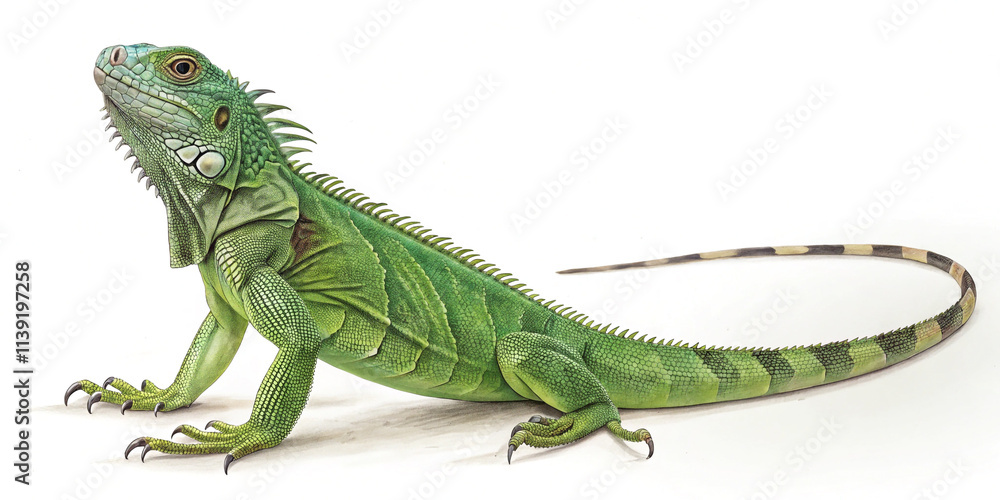 Fototapeta premium Green Iguanas Pet - Side View Full Body Isolated