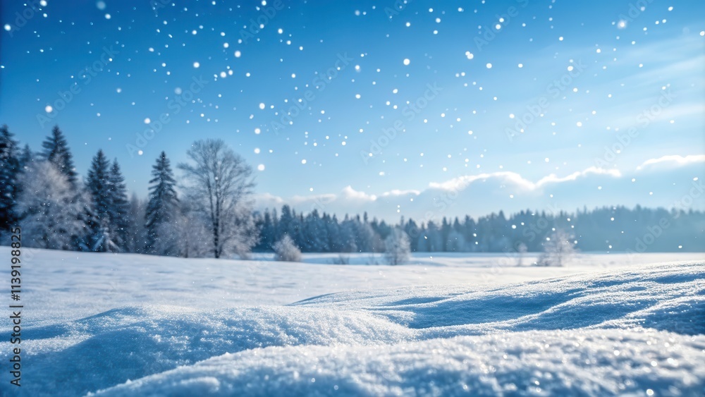 Serene Winter Landscape With Snow-Covered Ground and Softly Falling Snowflakes at Midday. Generative AI Serene Winter Landscape With Snow-Covered Ground and Softly Falling Snowflakes at Midday. Generative AI