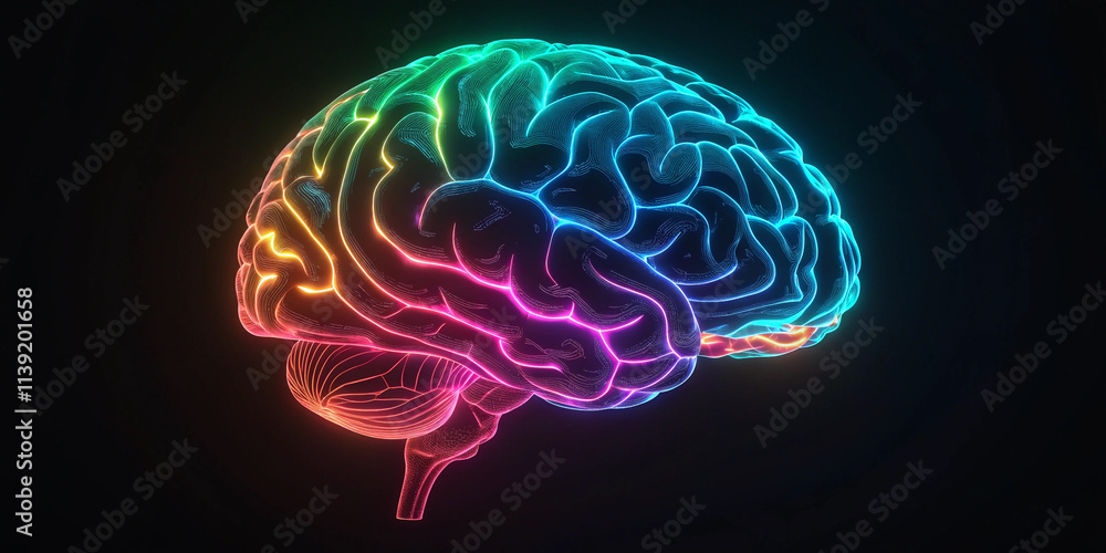 Hi-Tech Human Brain with Neon Glow Hi-Tech Human Brain with Neon Glow
