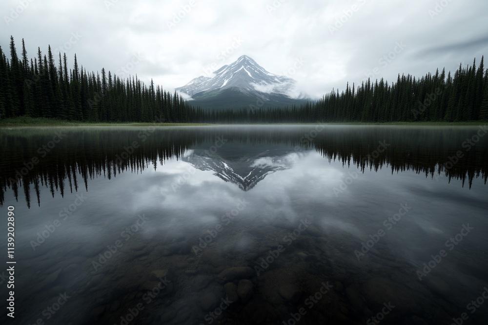 Serene mountain landscape reflected in calm water. Serene mountain landscape reflected in calm water.
