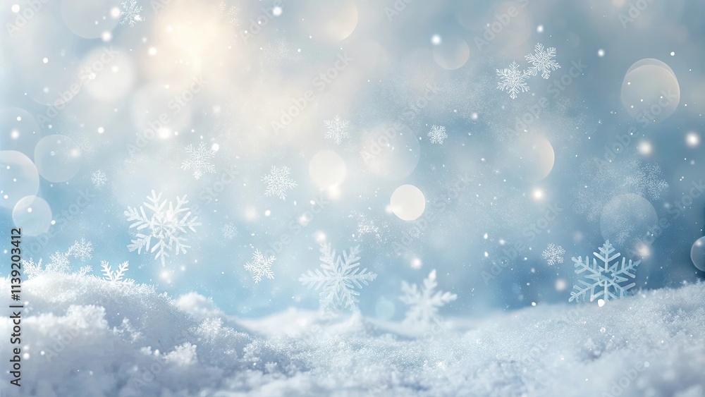 Serene Winter Wonderland Scene Snow-Covered Ground with Falling Snowflakes and Soft Bokeh Lights Serene Winter Wonderland Scene Snow-Covered Ground with Falling Snowflakes and Soft Bokeh Lights