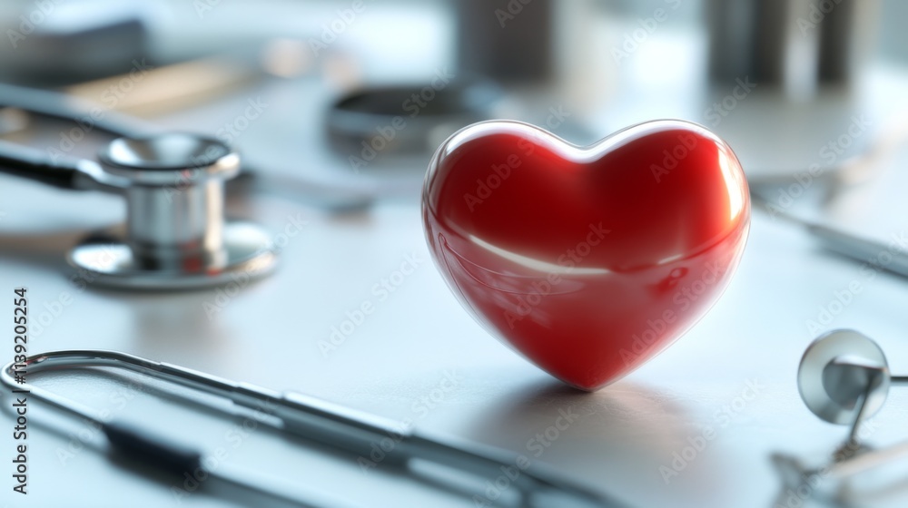 A Healthy heart-shaped symbol on white background surrounded by medical instruments, highlighting stroke prevention and cardiovascular health awareness. A Healthy heart-shaped symbol on white background surrounded by medical instruments, highlighting stroke prevention and cardiovascular health awareness.