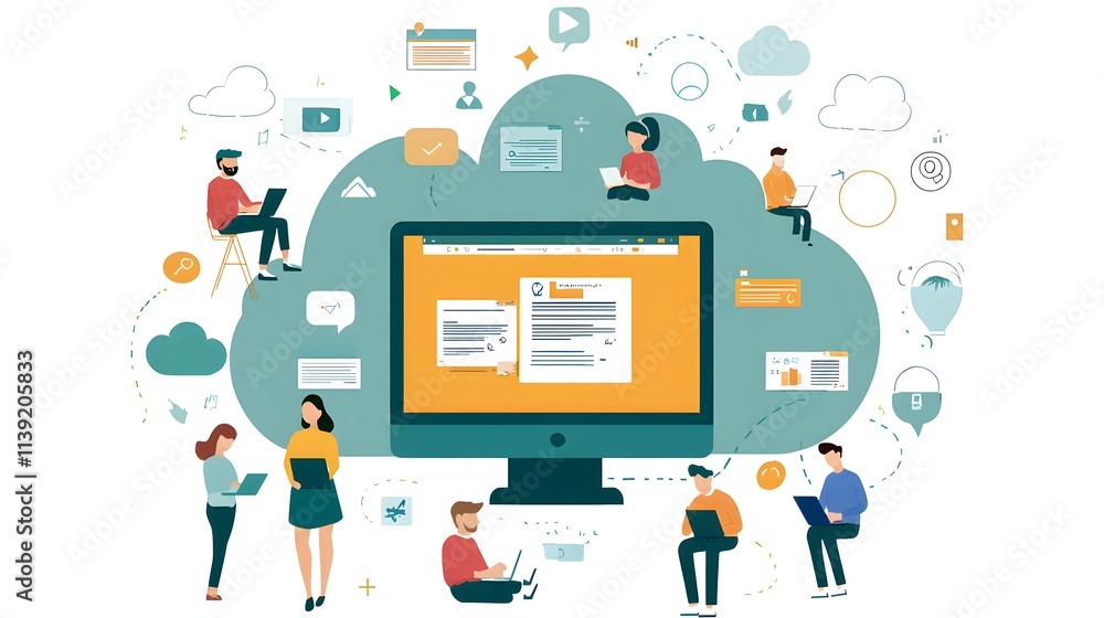 A group of remote workers sharing ideas on a cloud-based document editing platform A group of remote workers sharing ideas on a cloud-based document editing platform