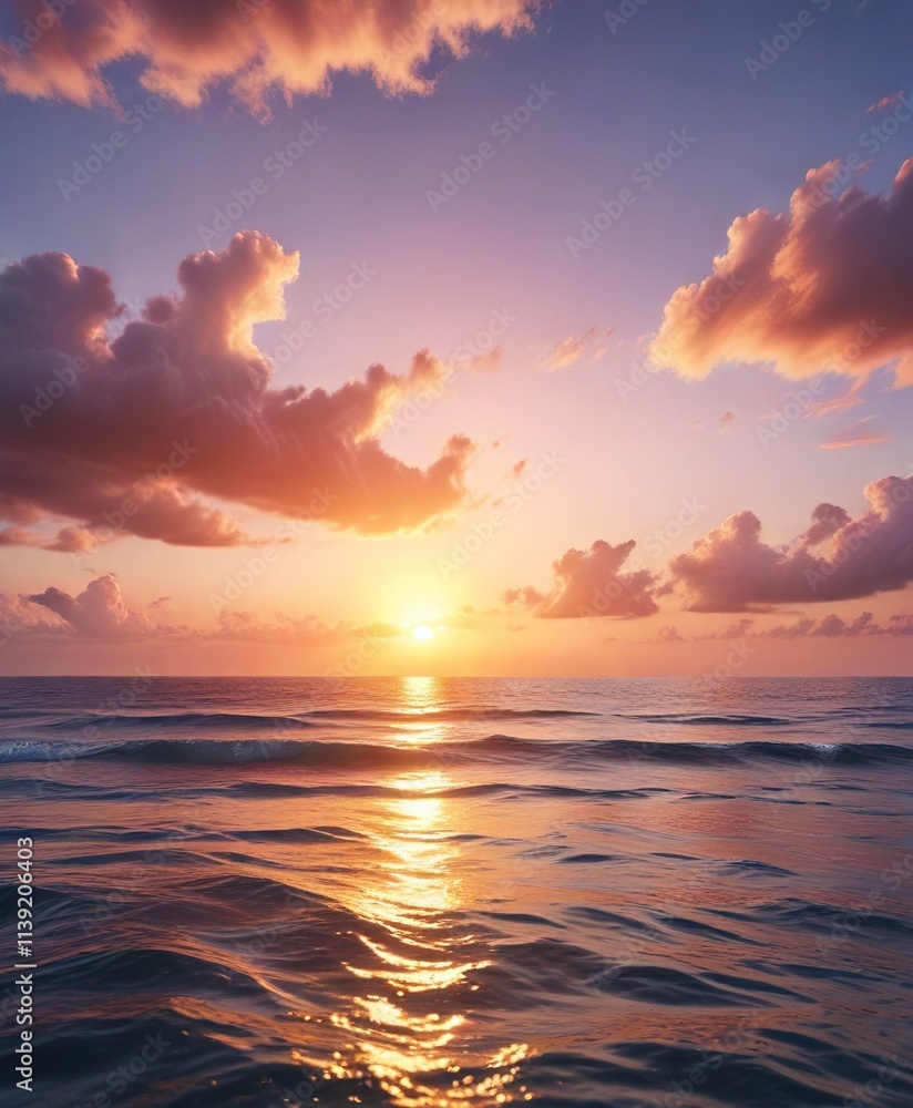 Fototapeta premium The ocean's vast expanse meets the sky during a breathtaking sunset with soft colors, soft colors, sunset