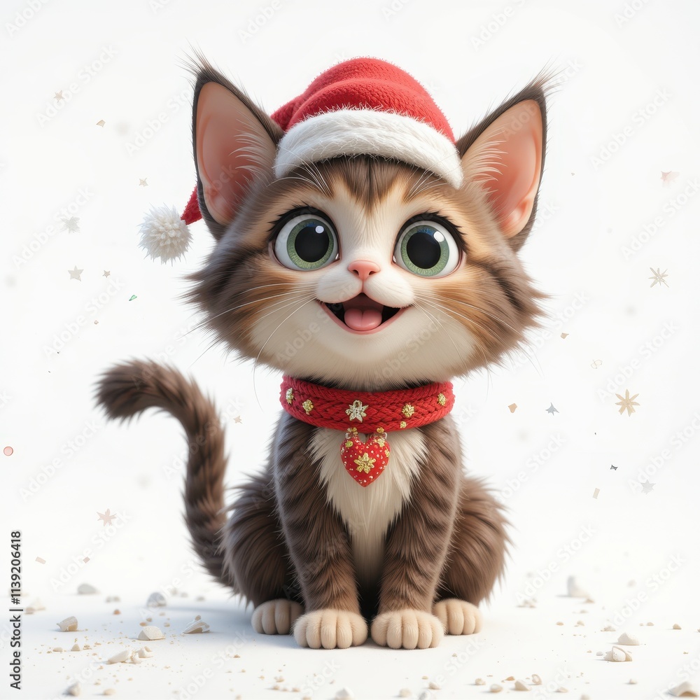 Cute kitten wearing a Santa hat and scarf, sitting on a snowy background. Perfect for Christmas cards, holiday greetings, and festive designs. Cute kitten wearing a Santa hat and scarf, sitting on a snowy background. Perfect for Christmas cards, holiday greetings, and festive designs.