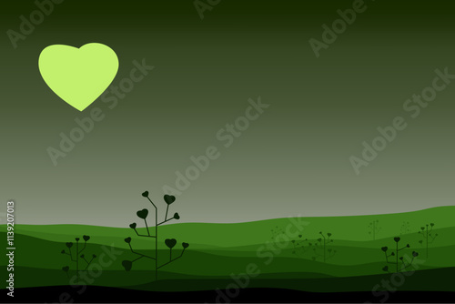 abstract background, flat design heart shape elements, natural feel, vector shapes easy to edit