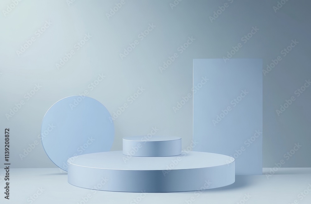 Minimalist blue geometric display podium. Minimalist blue geometric display podium.