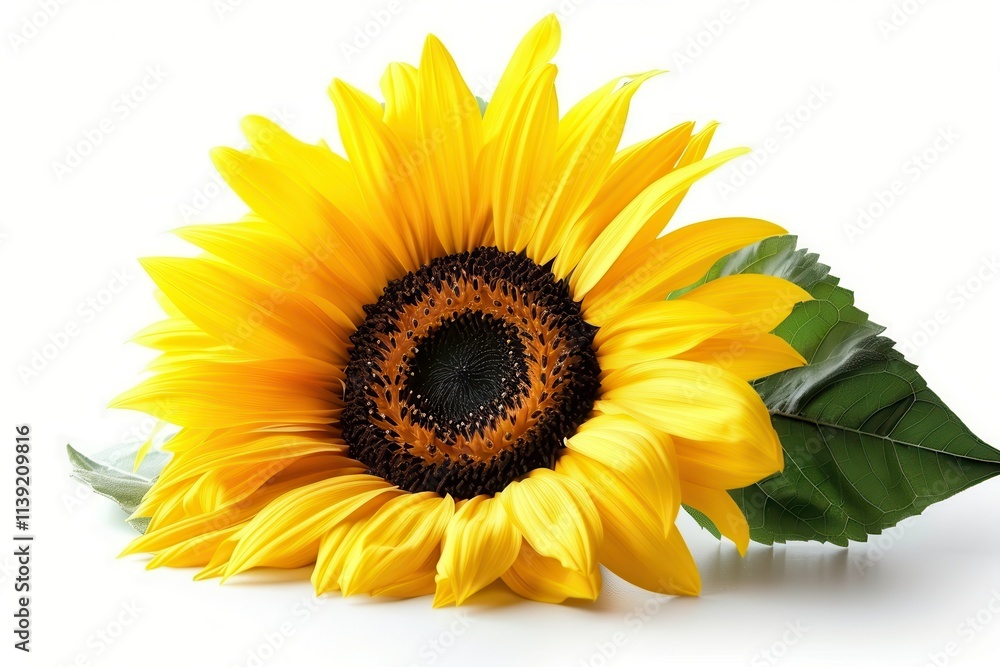 Obraz premium Beautiful Yellow Sunflower Closeup Isolated on White Background Highlighting Intricate Details and Vibrant Colors. Generative AI