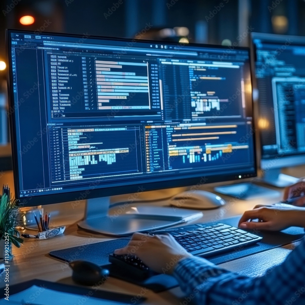 Programmer Working Late at Night on a Computer. Programmer Working Late at Night on a Computer.