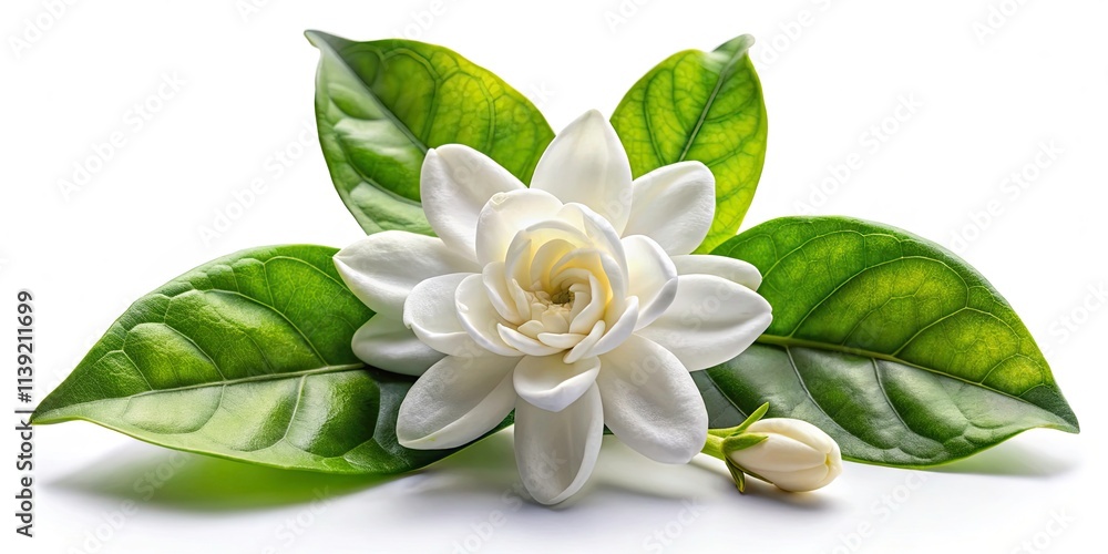 Obraz premium Jasminum Sambac Flower on Transparent Background - High Depth of Field, Beautiful White Blooms, Tropical Flora, Nature's Beauty, Floral Design, Aromatic Plant, Exotic Blossoms, Botanical Art