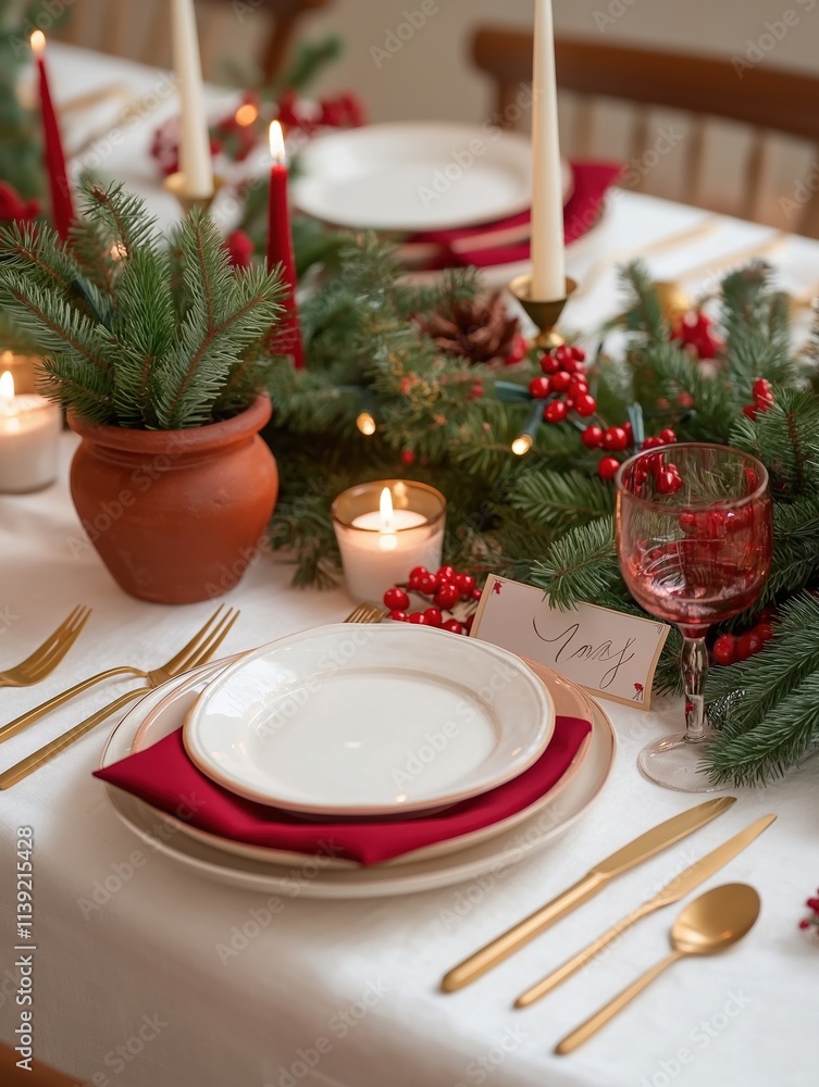 Festive dinner table setting cozy home decor for a warm holiday vibe Festive dinner table setting cozy home decor for a warm holiday vibe