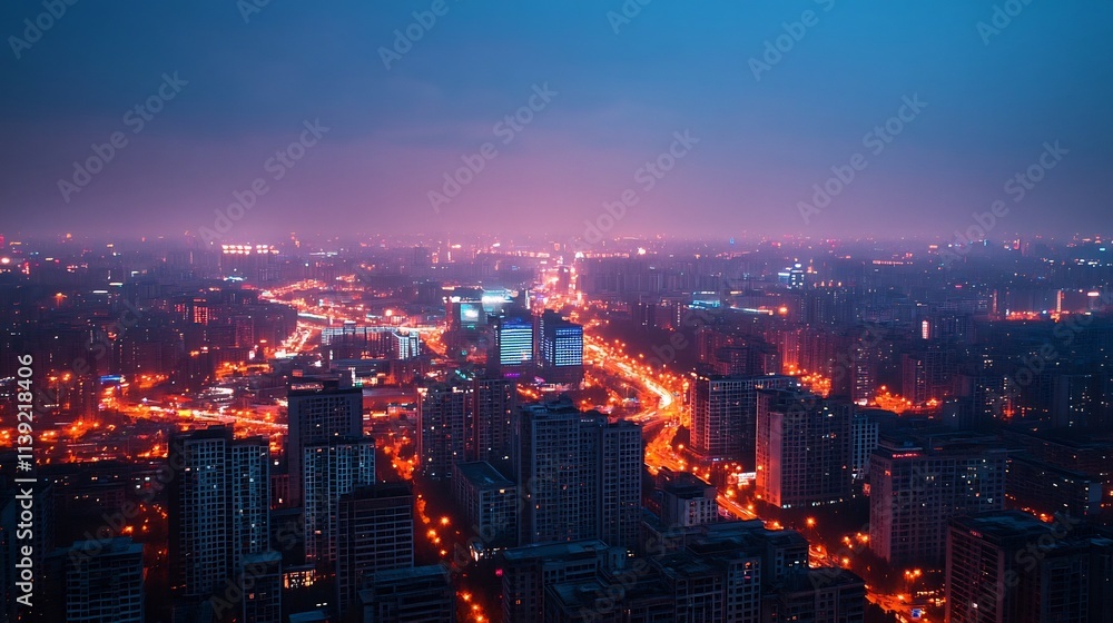 Fototapeta premium Futuristic Smart City Landscape Reflecting Digital Community