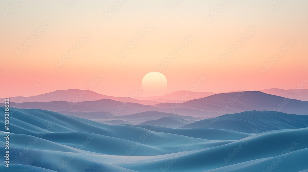 A tranquil sunrise over rolling hills, symbolizing hope and growth for the year ahead A tranquil sunrise over rolling hills, symbolizing hope and growth for the year ahead