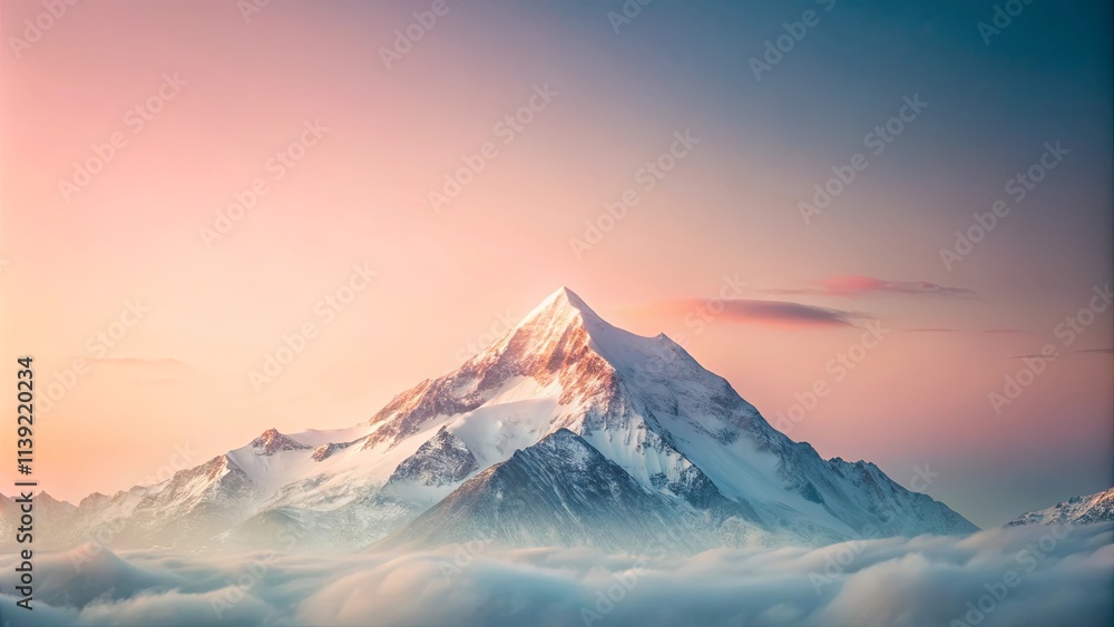 Serene Snowcapped Peak Above a Sea of Clouds at Dawn Serene Snowcapped Peak Above a Sea of Clouds at Dawn
