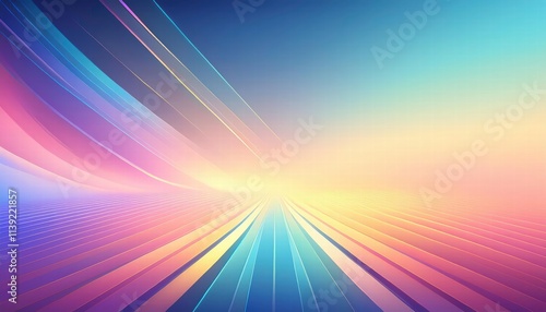 Abstract Lines of Hope: A radiant, colorful abstract background features dynamic lines converging towards a glowing horizon, evoking a sense of optimism and infinite possibilities.  photo