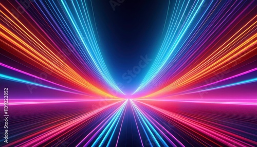 Neon Speed Lines: A mesmerizing abstract background of vibrant neon speed lines in shades of blue, orange, and purple, creating a dynamic and energetic composition. perfect for futuristic designs.