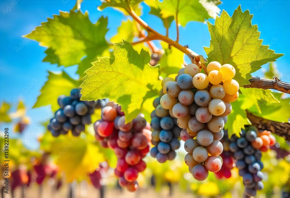 A bunch of grapes are hanging from a vine. A bunch of grapes are hanging from a vine.